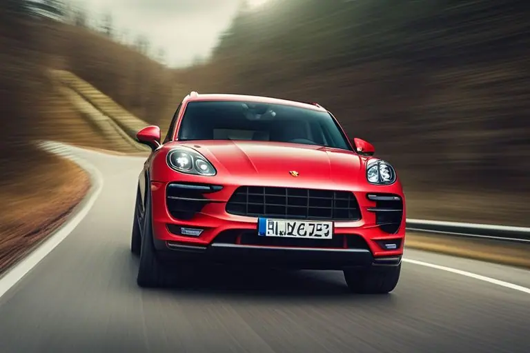 An action shot of the Porsche Macan GTS on a winding road