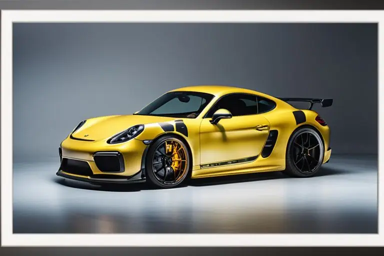 Image showcasing a customized Porsche Cayman GT4 with aftermarket parts and accessories