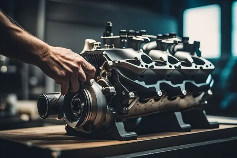 Mechanic working on a Porsche engine