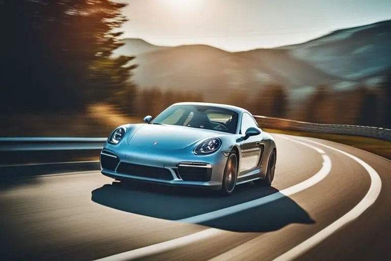 Image of a customer test driving a Porsche on a winding road