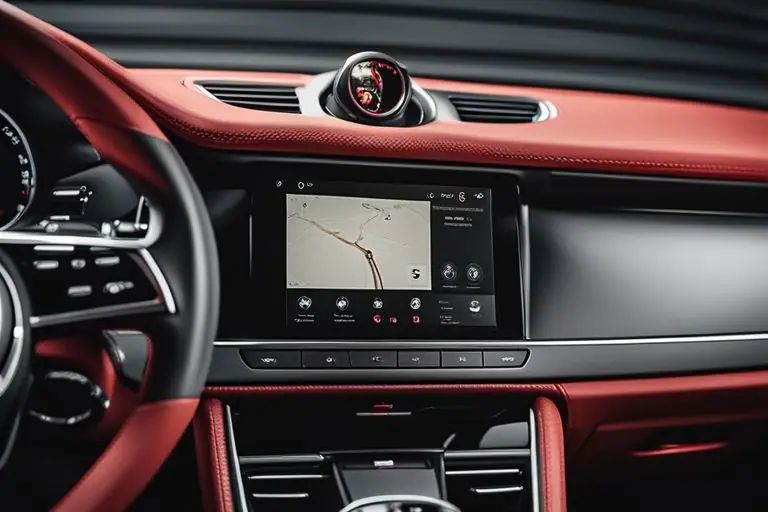 A close-up of the Porsche Macan GTS's infotainment system