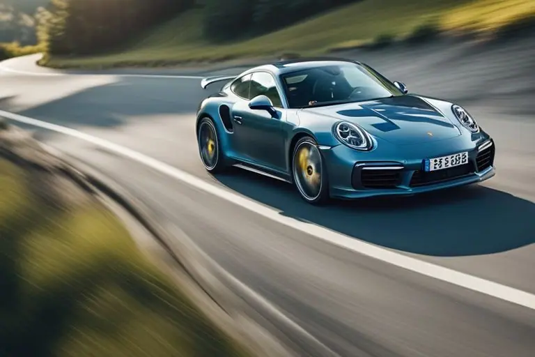 Aerial view of the Porsche 911 Turbo S on a winding road