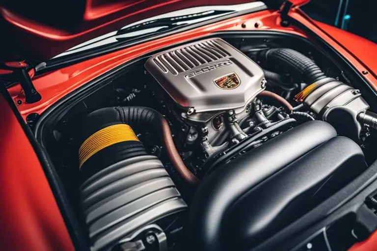 A photo of the engine of the Porsche 911 Carrera